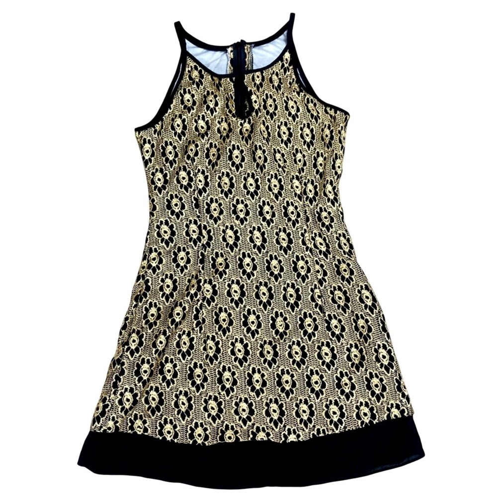 Lace Overaly Geometric Metallic Halter Mini Dress Womens S Witchy Dark Romantic